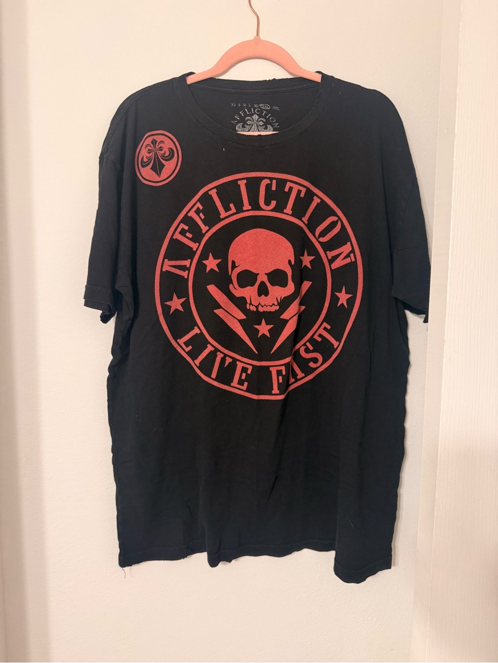 Affliction Live Fast Skull Graphic T-Shirt Men’s 2XL Black Red Y2K Biker